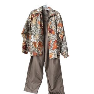 Kaktus 2pc Windbreaker Track Suit M Vtg Lightweight Floral Natural 80s Leisure